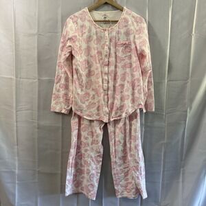 Aria Pajama Set Pink Paisley Button Down Top Sleep Pants Loungewear M Pjs